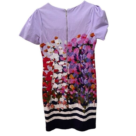 Simply Art by Dolcezza Womens Sheath Dress S Pleated Sleeve Floral Art to Wear - Picture 2 of 8